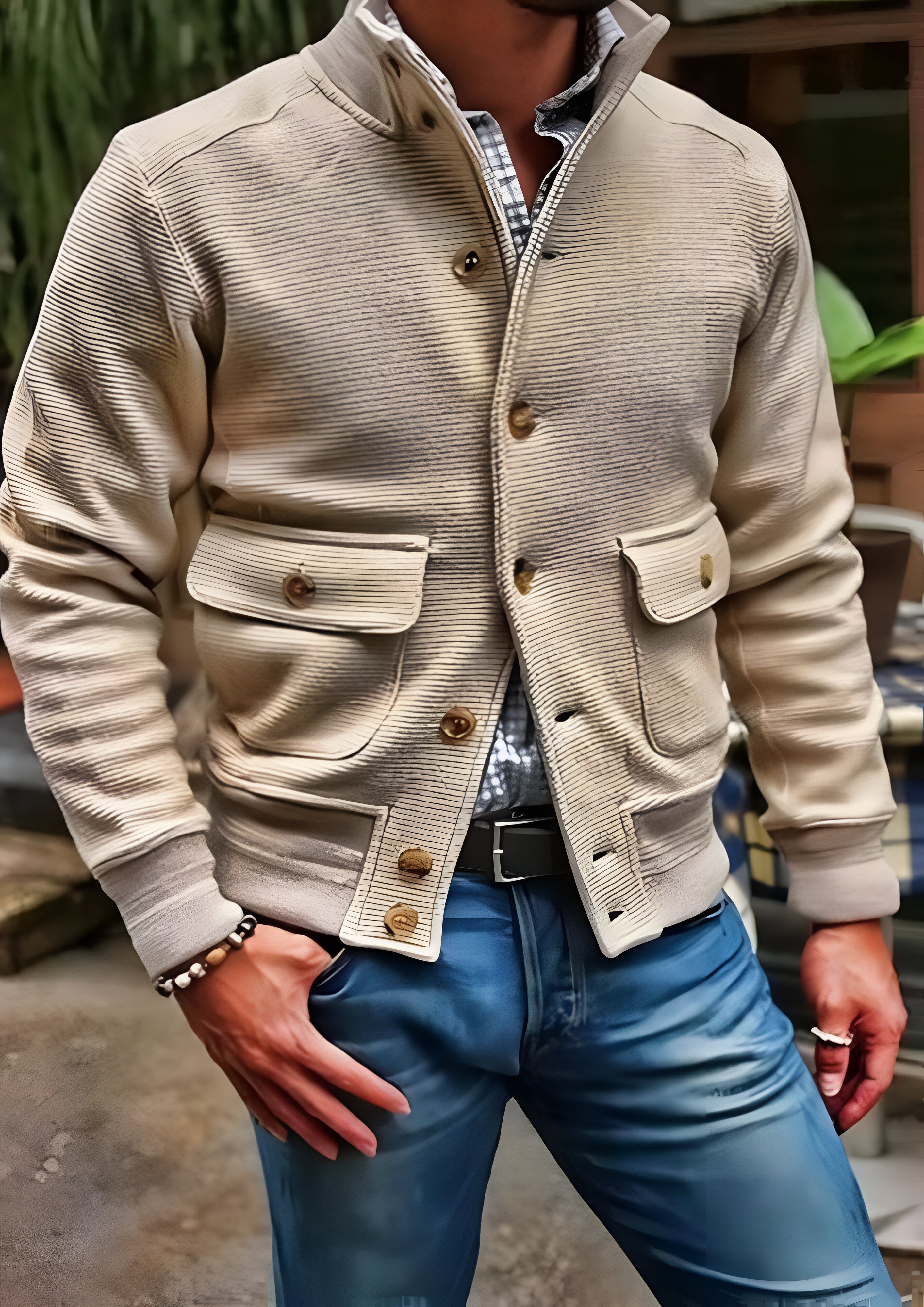 Stand Collar Jacket | Men's Button Up