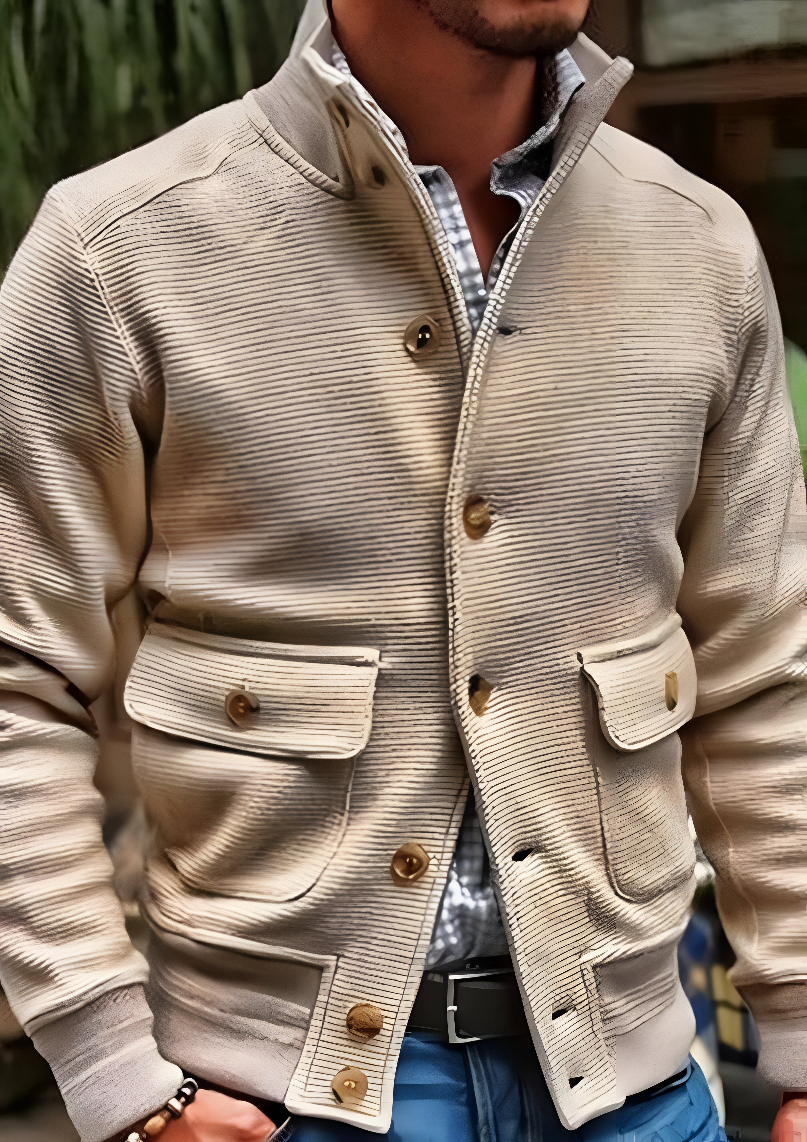 Stand Collar Jacket | Men's Button Up