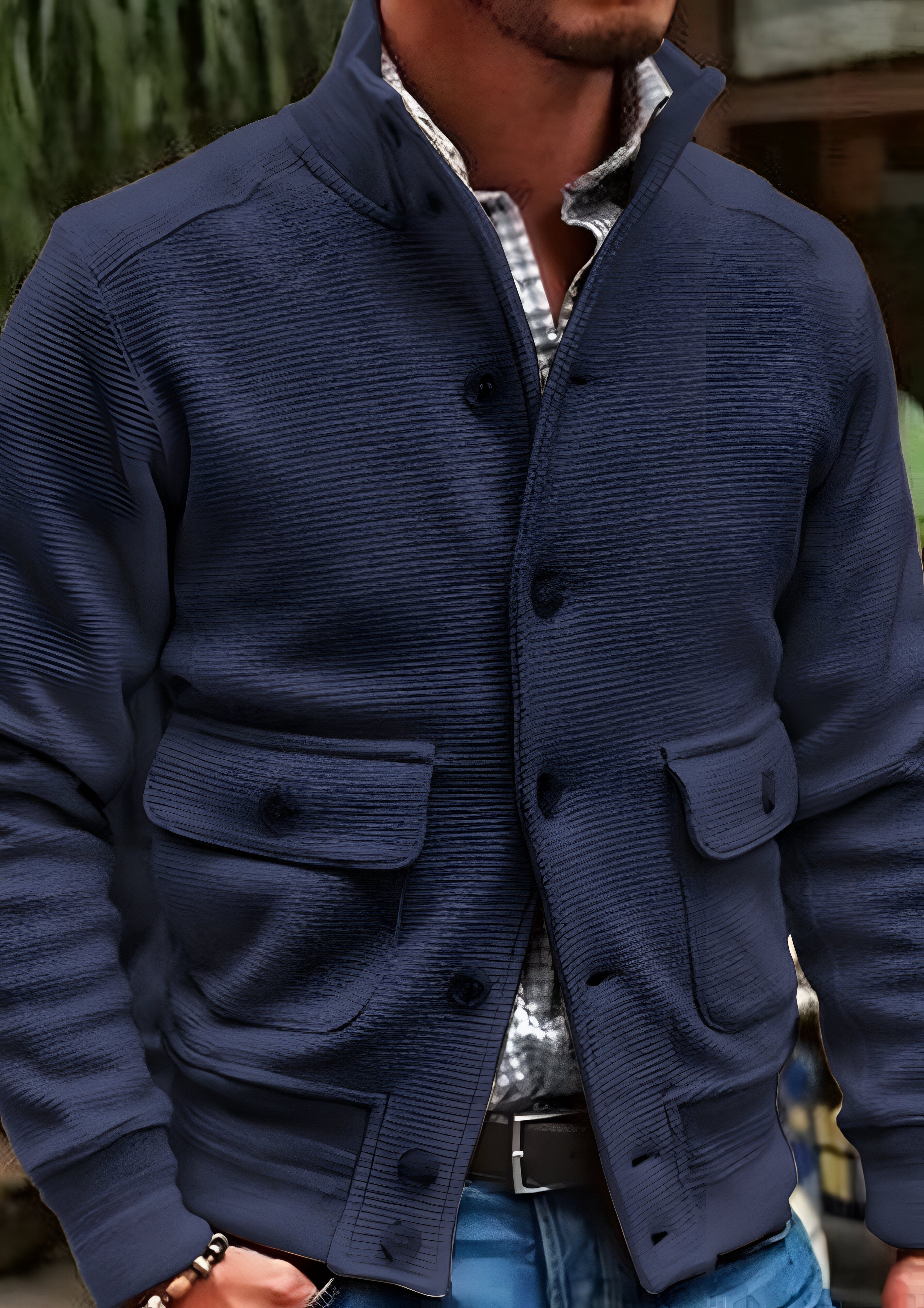 Stand Collar Jacket | Men's Button Up