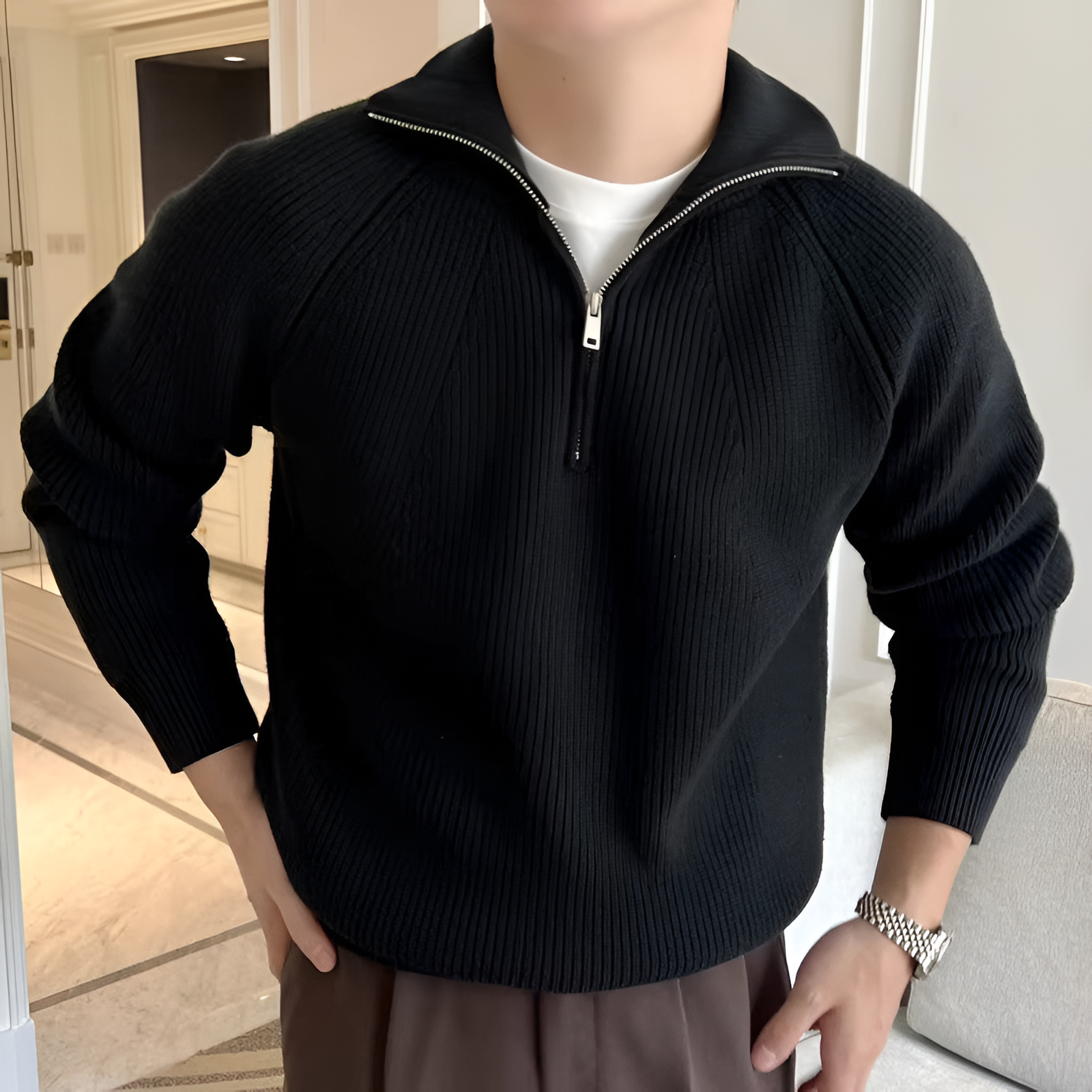 Quarter Zip Jumper | Men's Winter Ribbed Knit