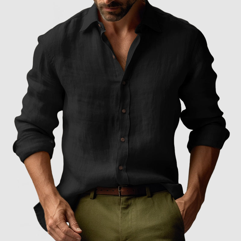 Men’s Linen Vintage Button-Up Shirt – Lightweight Smart-Casual Essential