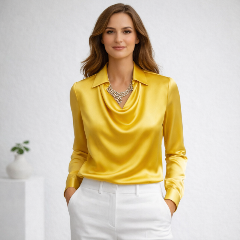 Women’s Draped Neck Blouse | Long Sleeve
