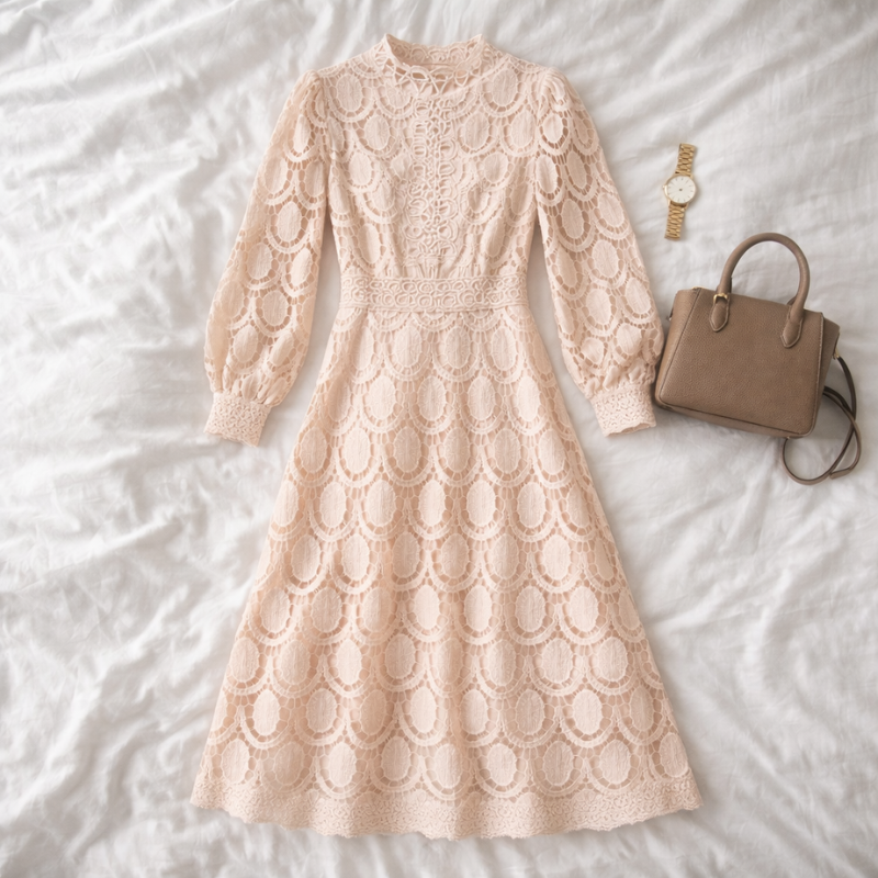 Women’s Puffed Sleeve Formal Dress | Midi