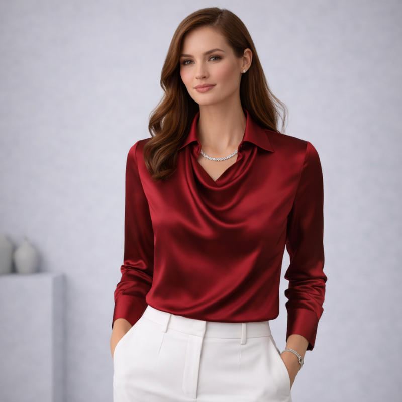 Women’s Draped Neck Blouse | Long Sleeve