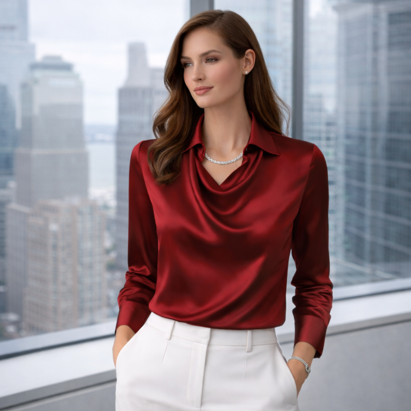 Women’s Draped Neck Blouse | Long Sleeve