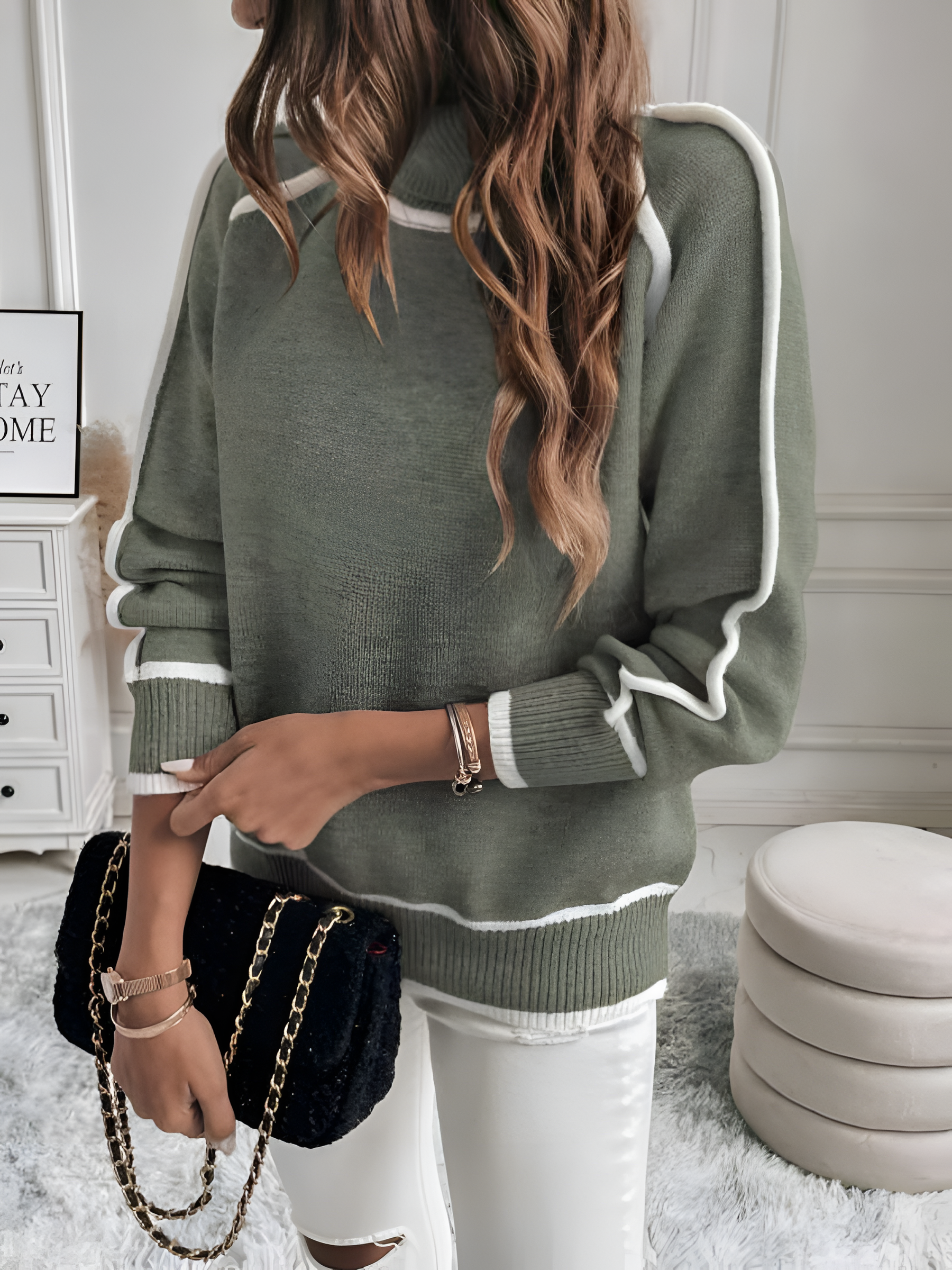 Turtleneck Jumper | Women's Winter Contrast Trim