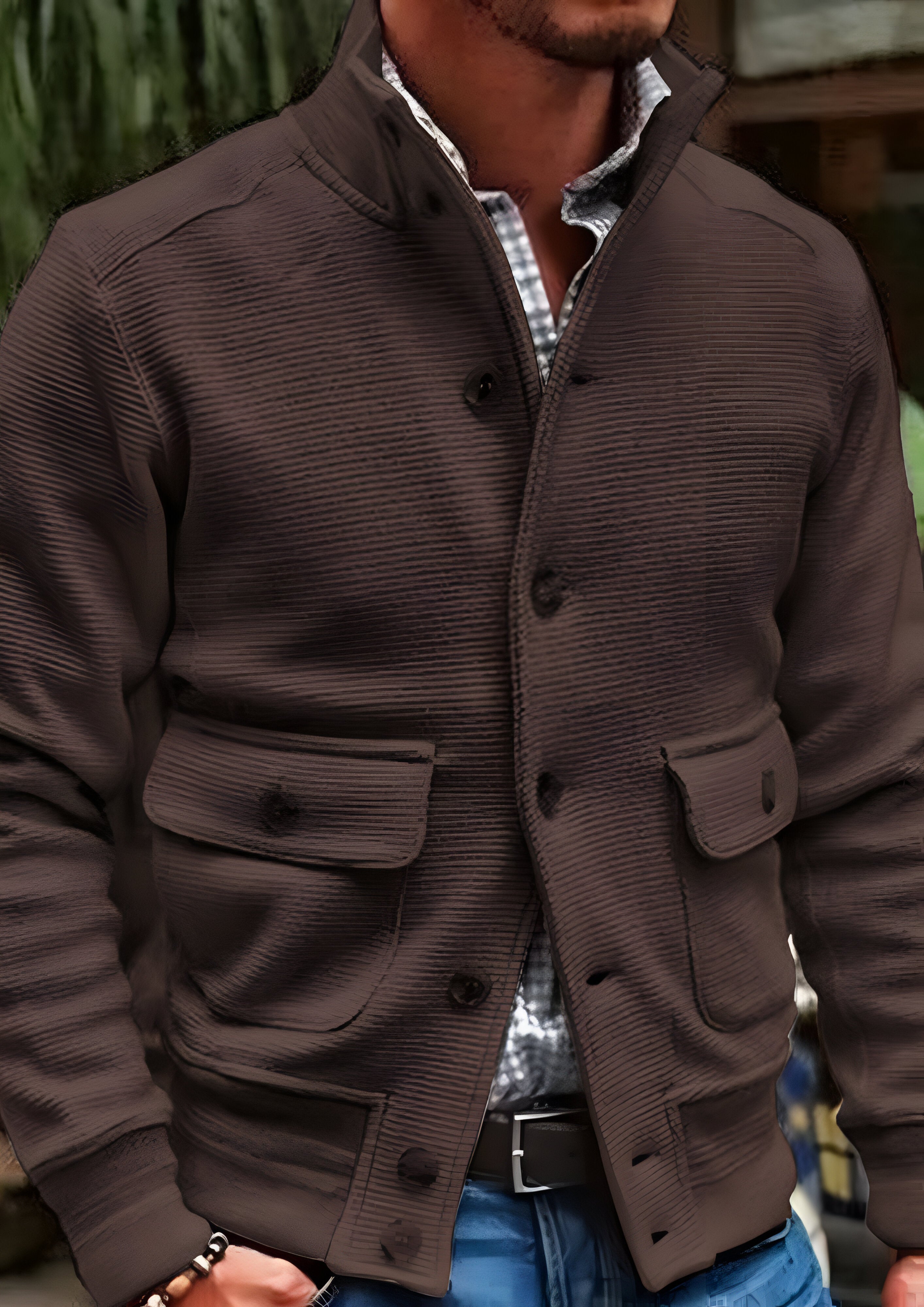 Stand Collar Jacket | Men's Button Up