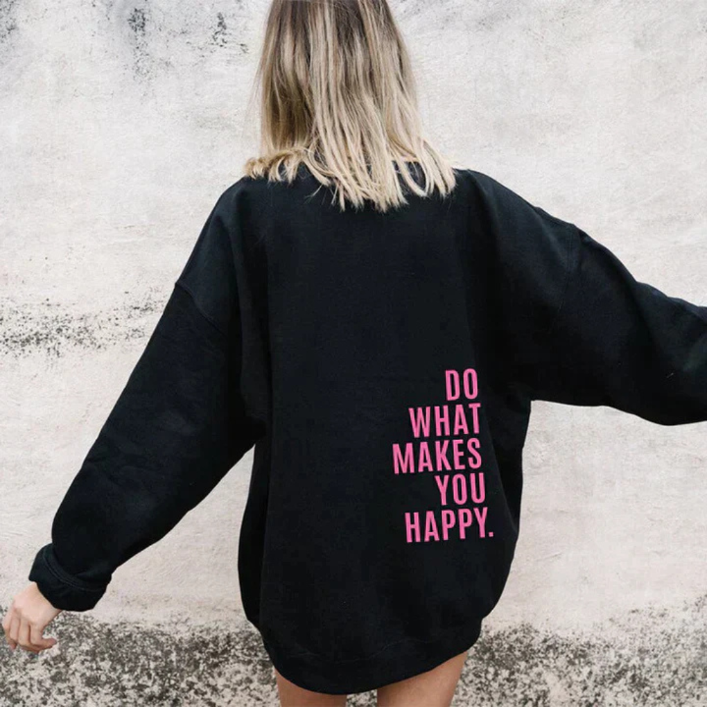 Women’s Kangaroo Pocket Hoodie – Loose Fit Sweatshirt with Motivational Print