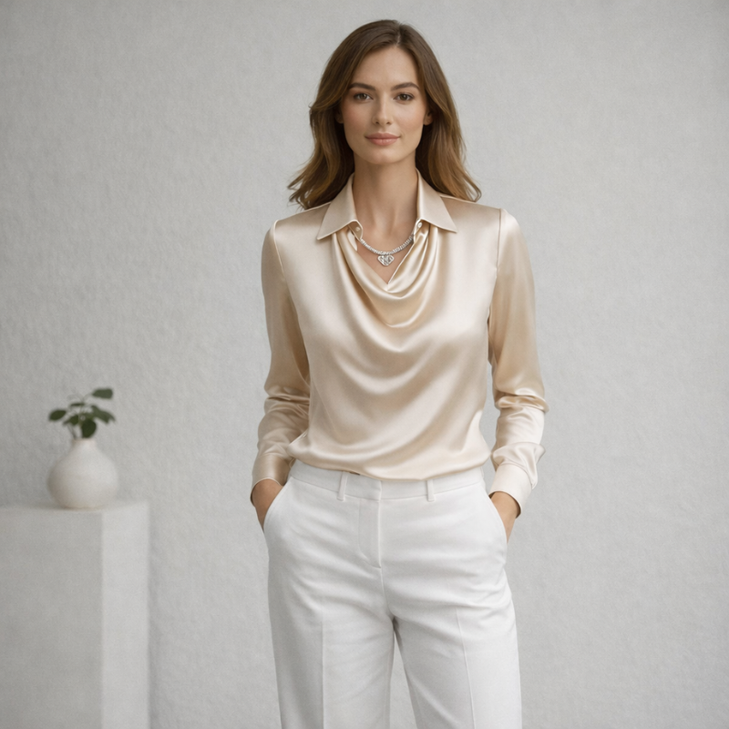 Women’s Draped Neck Blouse | Long Sleeve